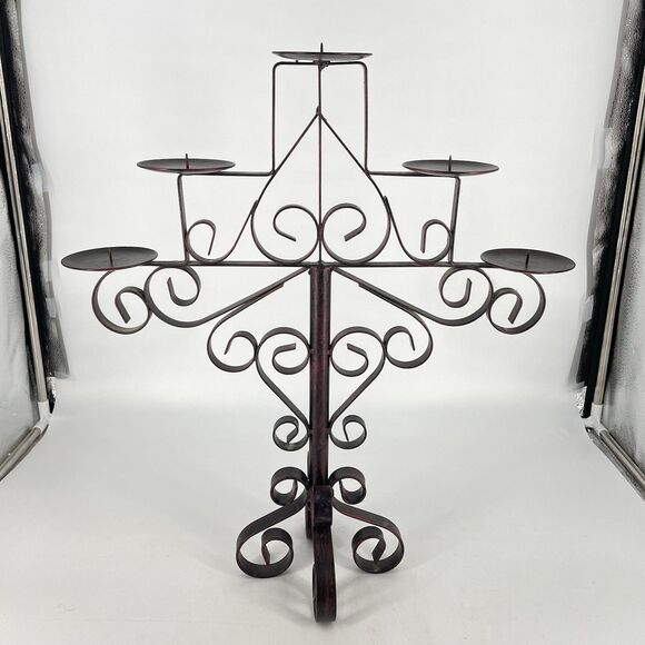 Vintage Wrought Iron Metal Candelabra 5 Pillar Candle Holder - Picture 1 of 6